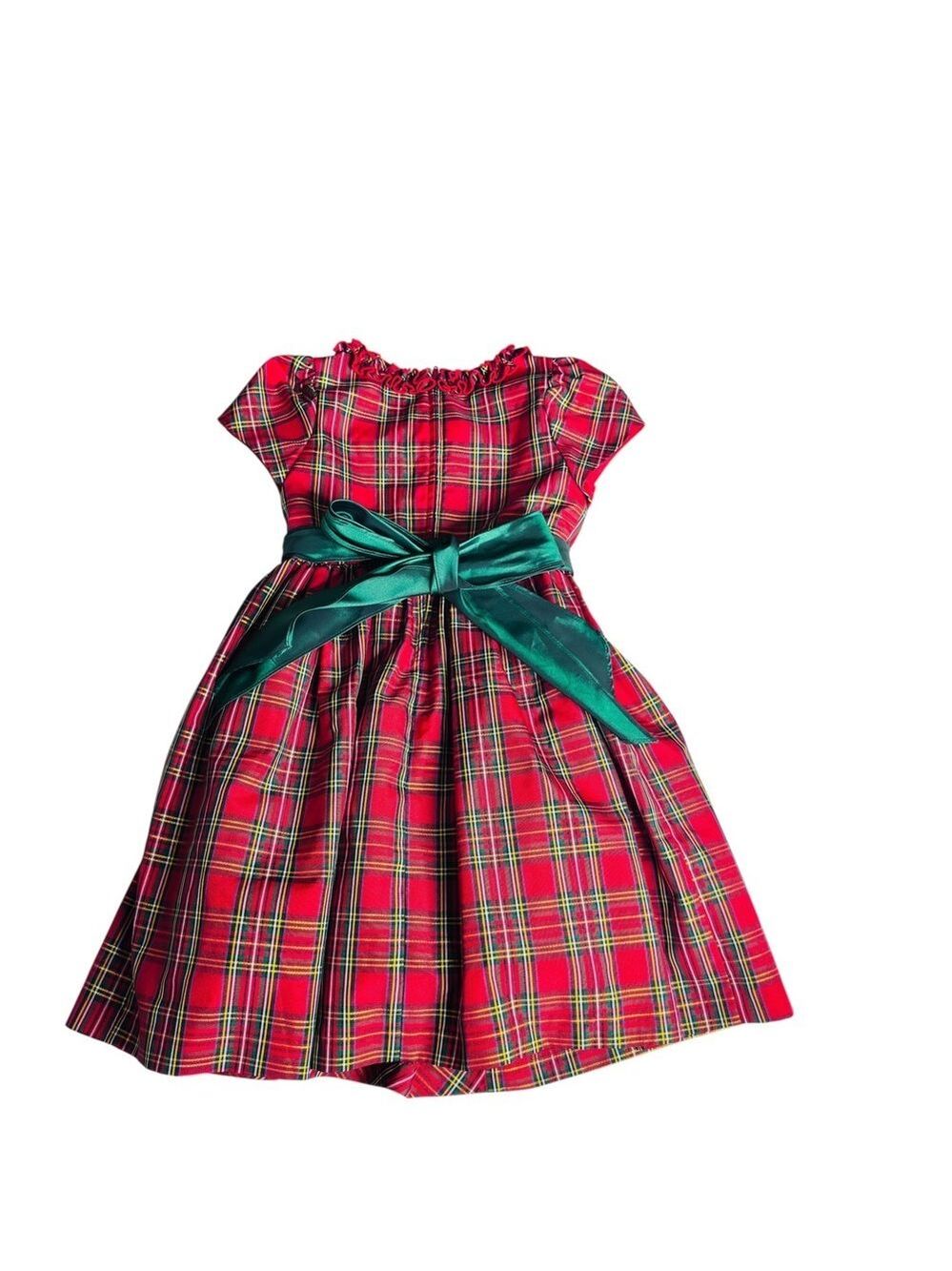 Girls Red Plaid Smocked Holiday Dress Short Puff Sleeve Tulle Size 5 - Picture 7 of 10